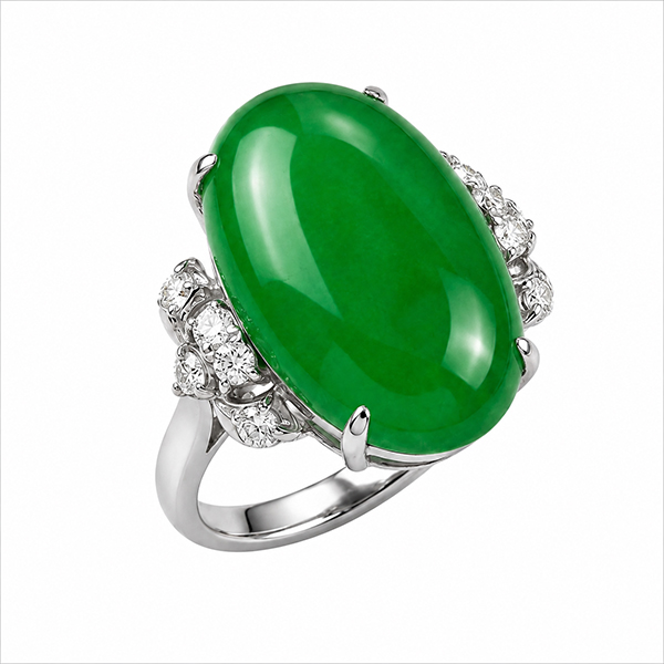 Platinum Oval Natural Jade Diamond Ring